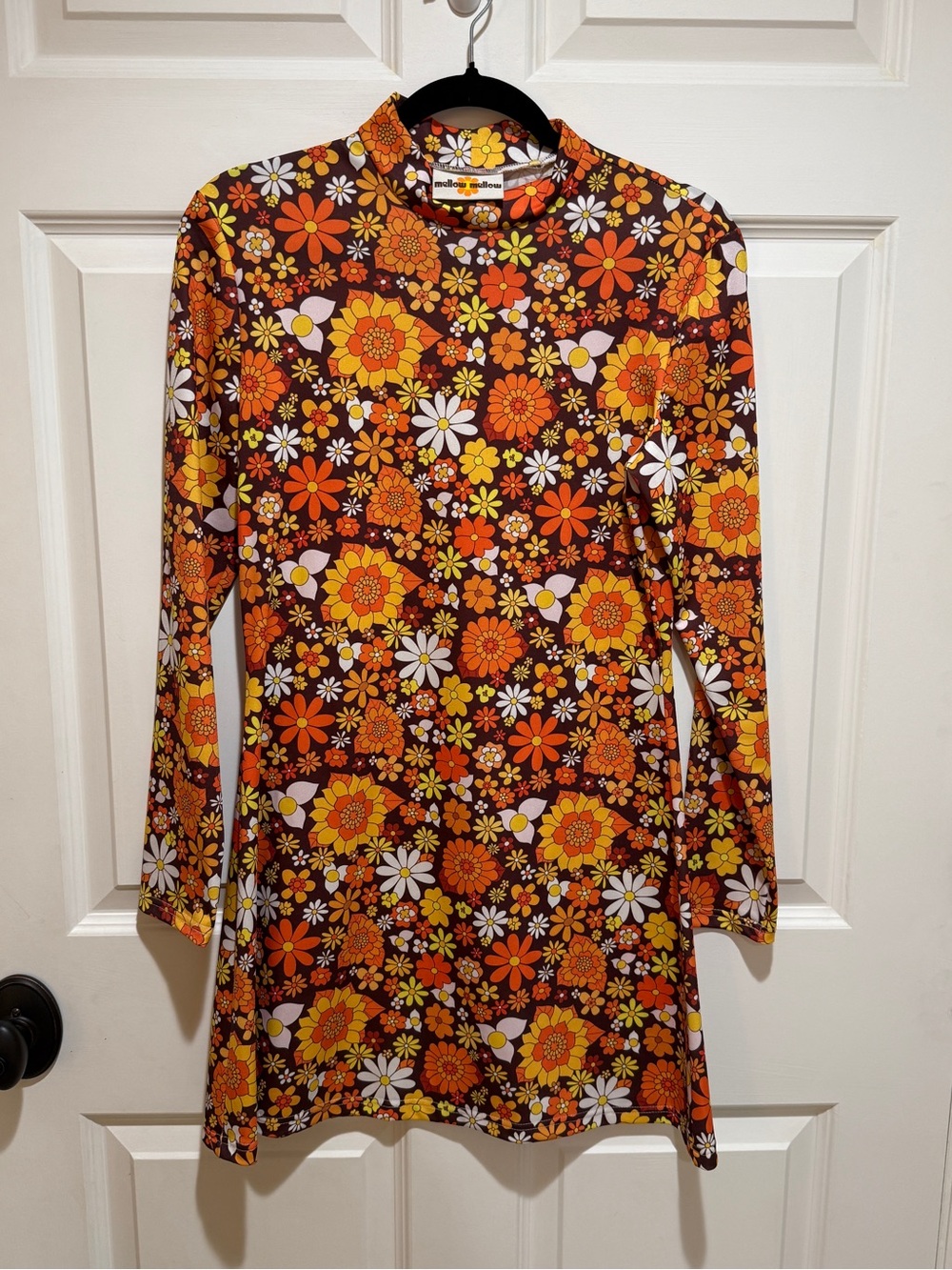 Floral Long-Sleeve Shift Dress in Orange